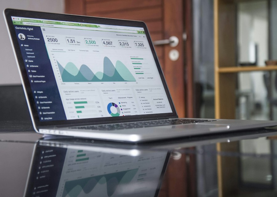 Laptop showing a digital marketing analytics dashboard with audience charts